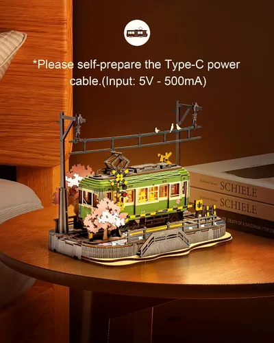 Miniatura 5 de Rompecabezas de madera 3D para adultos, Sakura Journey Tram, modelos de kits de coche para adultos, kits de manualidades de bricolaje, regalo