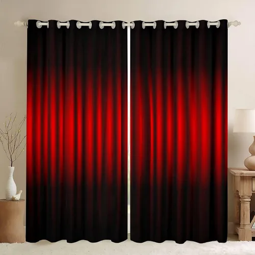 Miniatura 22 de Cortina de ventana de rayas rojas y negras, cortinas abstractas con ondas circulares, cortinas geométricas para tratamiento de ventanas para niños