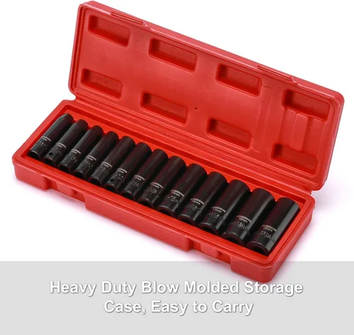 Miniatura 7 de CASOMAN Juego de 13 piezas de llaves de impacto de 3/8 de pulgada, de 6 puntos, métricas, profundas, CR-V, de 7 mm a 19 mm, estuche