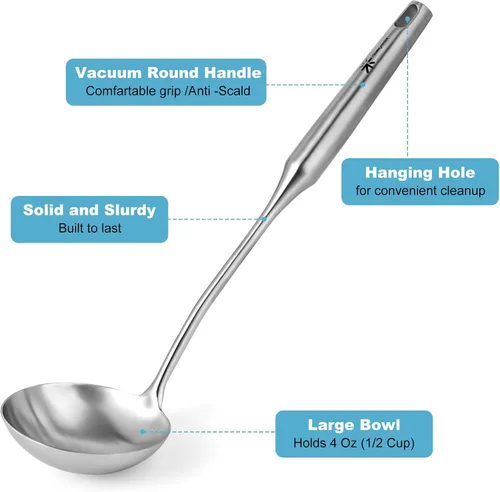 Miniatura 9 de Juego de cucharón de sopa y cuchara de espaguetis de acero inoxidable, cuchara grande, colador de pasta, utensilios de cocina duraderos