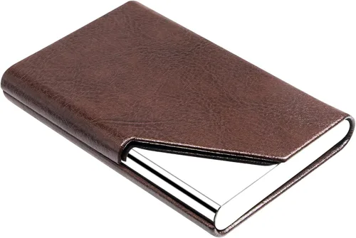 Miniatura 16 de Padike Soporte para tarjetas de visita, funda de cuero mejorada, tarjetero de bolsillo para hombres o mujeres, soporte delgado de metal para Y-BU
