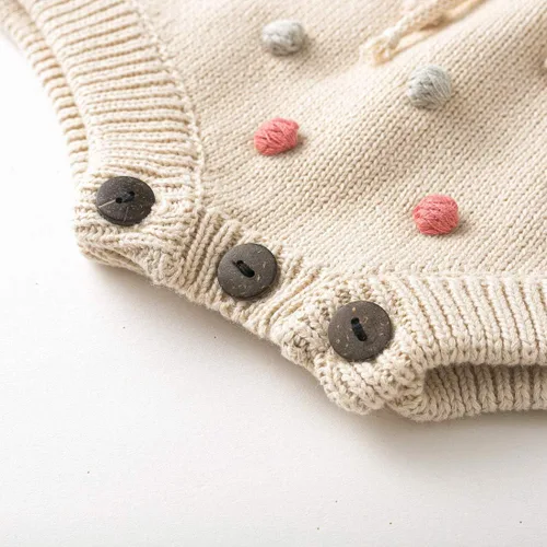 Miniatura 6 de Simplee kids Mameluco Kint para bebé, sin mangas, con pompones, para recién nacido, para niña