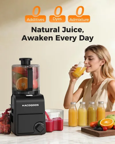 Miniatura 5 de ACOQOOS Máquinas exprimidoras de 6.5 pulgadas, extra grande, prensador en frío 3 en 1 con sorbete y leche de nueces, sin BPA, fácil de limpiar