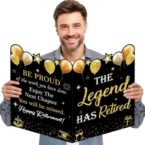 Miniatura 13 de Tarjeta de felicitación de despedida jumbo de color negro y dorado, grande, con texto en inglés "We Will Miss You", tarjetas para firmar tarjeta