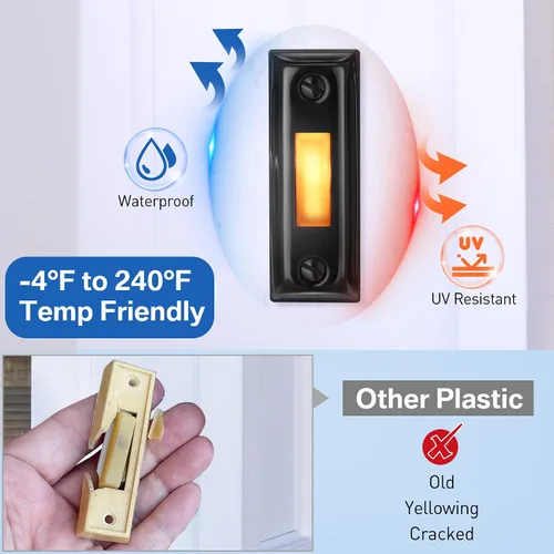 Miniatura 2 de Dreyoo Botón de timbre de puerta de metal, botón de timbre de puerta con cable de metal resistente con luz LED montada en la pared, botones