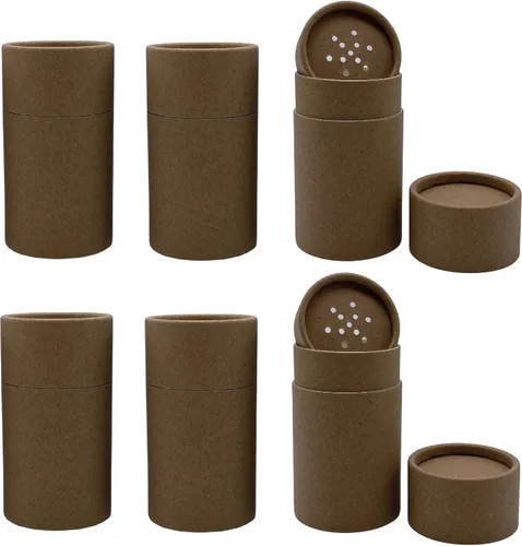 Miniatura 9 de GreenWay - Tubos pequeños de papel kraft con tamices y tapas, paquete de 6 recipientes biodegradables para cosméticos en polvo, tubos de tamizado