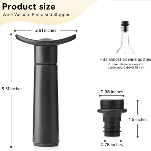 Miniatura 3 de Juego de bomba de vacío de vino y 2 tapones, conservador de vino reutilizable para sellado hermético, mantiene el vino fresco durante más tiempo