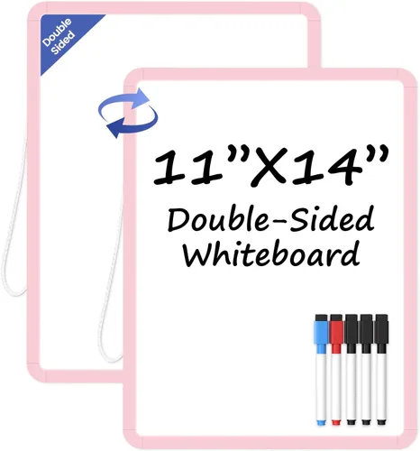 Miniatura 24 de Pizarra blanca pequeña para pared, mini pizarra de borrado en seco de 11 x 14 pulgadas con marco de plástico, bonita pizarra blanca colgante con 5