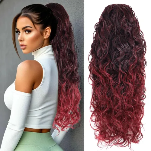 Miniatura 12 de Icono de la moda - Extensión de cola de caballo rizada ondulada con clip, cabello real, cola de caballo negra, extensiones de cordón con clip