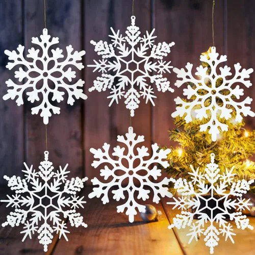 Miniatura 16 de 6 piezas de adornos grandes de copos de nieve dorados de 12 pulgadas, copos de nieve grandes de plástico con purpurina para invierno, interiores