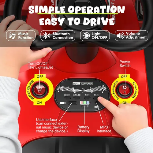 Miniatura 3 de Auto eléctrico Wiggle de 12 V con pedales, auto recargable de oscilación y deriva, diseño antivuelco con respaldo, aerosol, luces intermitentes