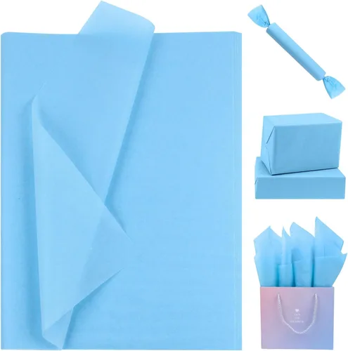 Papel de seda azul claro, 80 hojas de papel de seda azul claro para envolver a granel de 14 x 20 pulgadas, papel de seda azul para bolsa de regalo,