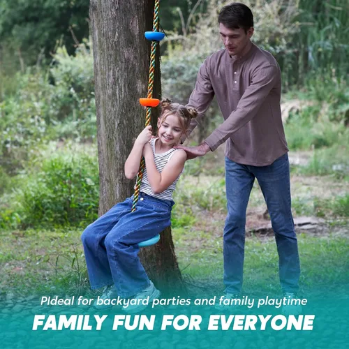 Miniatura 5 de TURFEE Columpio de árbol para niños, árbol de cuerda de escalada azul con plataformas y asiento de disco, asiento de un solo disco y cuerda