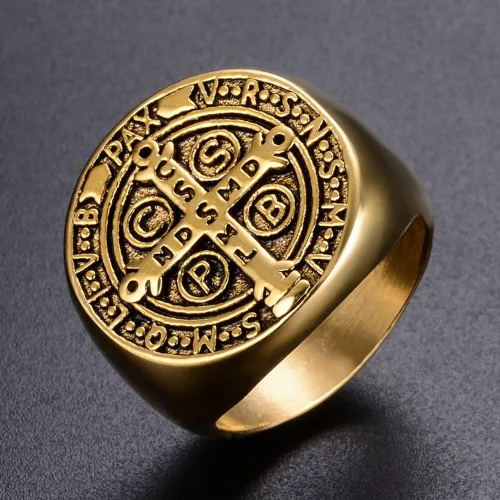 Miniatura 5 de Anillo religioso de San Benito con sello exorcista para hombre, protección contra demonios, anillos CSBP