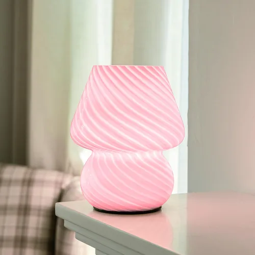 ULAROOM Lámpara de mesa con forma de hongo a pilas, bonita lámpara de mesa estética rosa pequeña con temporizador, lámpara de noche inalámbrica para