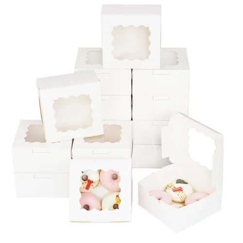 Miniatura 12 de Bakepacker 100 piezas Cajas Negras para Galletas 6x6x3 pulgadas Fácil Montaje Cajas de Pastelería Macarrones Cajas de Panadería con Ventana