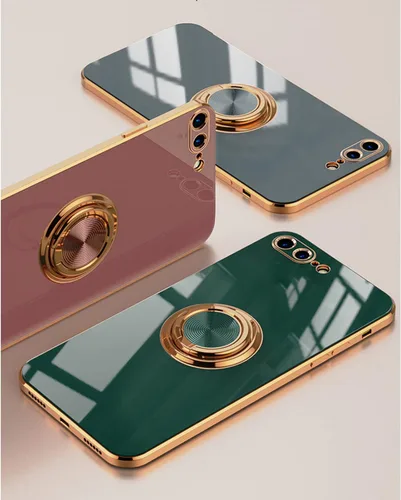 Miniatura 2 de aowner Funda para iPhone SE 3/SE 2/iPhone 8/7, chapado en oro rosa, borde dorado rosa con soporte de rotación de 360 grados para mujeres y niñas