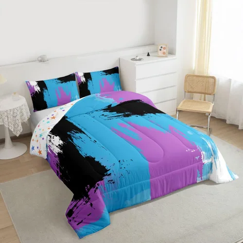 Miniatura 3 de Feelyou Edredón Abstracto Juego de edredón de arte abstracto moderno para niños y niñas, color morado, azul, negro, juego de ropa de cama para Multi
