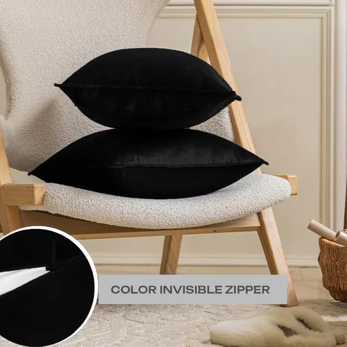 Miniatura 2 de JIAHANNHA Juego de 2 fundas de cojín de terciopelo de color negro de 18 x 18 pulgadas, suaves y decorativas, para sofá, cama, sala de estar u oficina