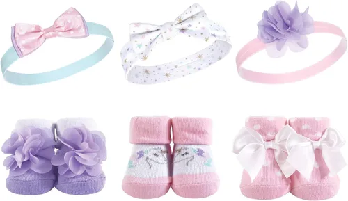 Miniatura 44 de Hudson Baby Conjunto de regalo de diadema y calcetines para niña Flor azul marino rosa