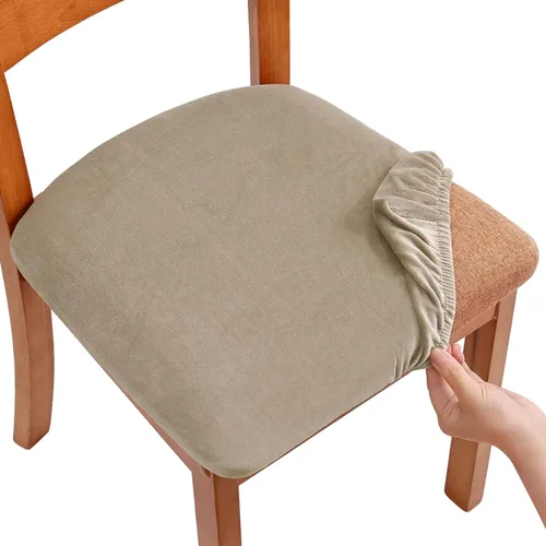 Miniatura 18 de Smiry - Fundas de asiento de terciopelo para sillas de comedor, juego de 4, ajuste elástico, extraíbles, lavables, protectores de cojín de asiento