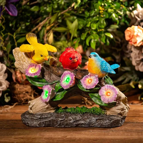 Malister Figuras de pájaros con luz solar que cambia de color, decoración de jardín, decoración al aire libre, estatuas de jardín, decoración de