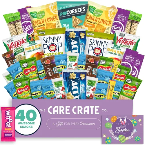 Miniatura 11 de Caja de aperitivos de Pascua (paquete de 40 unidades de cesta de regalo variada) cacahuetes, dulces, papas fritas, barras de granola y más - The