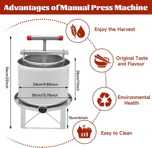 Miniatura 4 de Extractor de prensa de miel de abeja grande, extractor manual de miel de acero inoxidable 12.6L Extractor de prensa de jugo de frutas