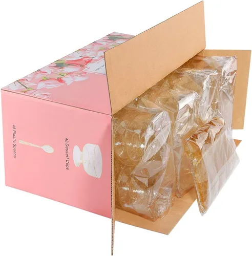 Miniatura 5 de WDF Paquete de 48 tazas de postre de plástico con purpurina dorada de 7 onzas con cucharas, 48 vasos de plástico desechables para helado y 48 Oro