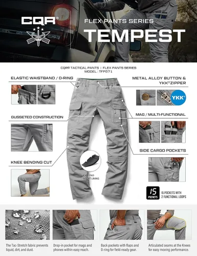 Miniatura 213 de CQR – Pantalones tácticos elásticos tipo cargo para hombre, resistentes al agua, de tela ripstop (antidesgarros), ligeros, ideales para uso diario