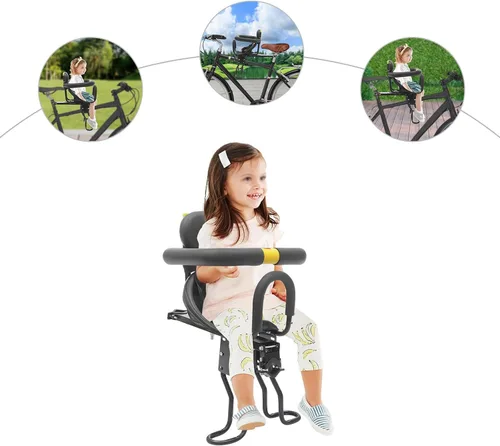 Miniatura 5 de Front Mounted Kids Bike Seat, Detachable Guardrail & Foot Pedals, Child Bicycle Seat for 1-5 Years, Toddler Safety MTB Bike Seat Compatible with