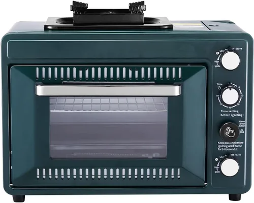 VEVOR Horno de Acampada al Aire Libre, Combo de Estufa de Gas Portátil de 2 en 1, Fuego Ajustable, Temporizador de 60 Minutos, a Prueba de Viento,