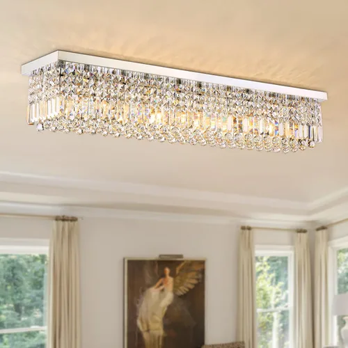 Miniatura 10 de Araña rectangular, con gotas de cristal, de Siljoy, iluminación moderna, montaje empotrado en el cielorraso, aplique de luz, Blanco, 150.00watts