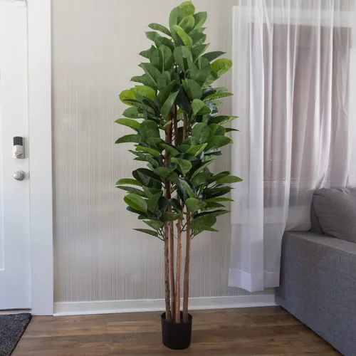 Miniatura 3 de Pure Garden - Planta de goma artificial, árbol sintético de 70 pulgadas con hojas de tacto natural, planta de interior realista en maceta