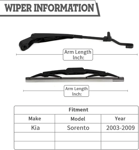 Miniatura 2 de Kit de brazo y cuchilla de limpiaparabrisas trasero, reemplazo de ajuste exacto para Kia Sorento 2003-2009, ajuste estilo OEM, fácil de instalar