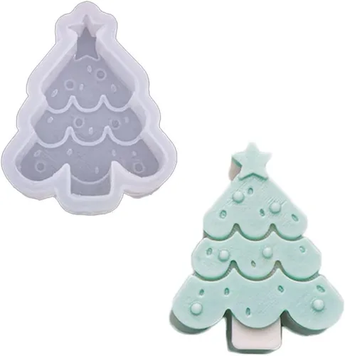 Molde de silicona Freshie de coche con forma de árbol de Navidad de estrella para hacer jabón aroma perlas coche Freshie, colgante, vela, resina