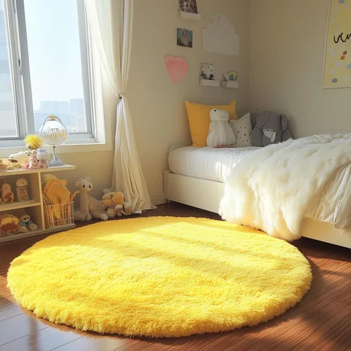 Miniatura 2 de PAGISOFE - Alfombras redondas de 5 pies, alfombras esponjosas amarillas para dormitorio de niñas, alfombra linda para habitación de niñas, alfombra