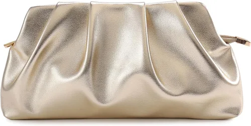 Miniatura 21 de Bolsa de noche para mujer, cartera tipo clutch con fruncidos, con cadena metálica desmontable, bolsa de hombro cruzada