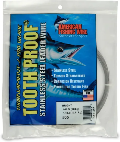 Miniatura 30 de AFW Alambre Líder Duro de Una Hebra de Acero Inoxidable a Prueba de Dientes - Brillante y Camuflaje para Tiburón, Barracuda, Caballa Real, Wahoo
