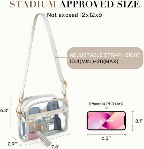 Miniatura 3 de Missnine Bolsa transparente – Bolso pequeño aprobado por estadios para mujer – Bolsa cruzada para conciertos y eventos deportivos Cocodrilo blanco