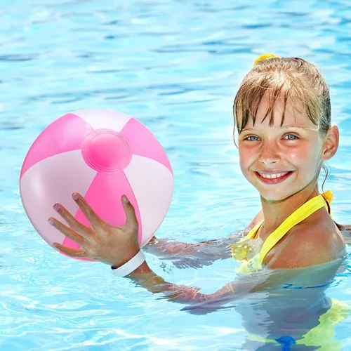 Miniatura 4 de Lunmon 24 bolas de playa inflables de 12 pulgadas, bolas de playa rosas y blancas de PVC, juguetes de agua para niños, regalos de fiesta