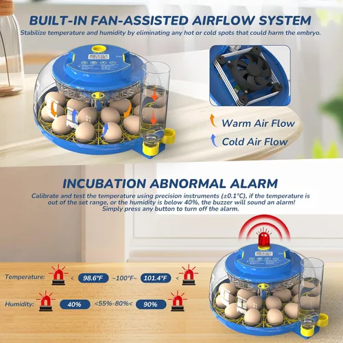 Miniatura 6 de Incubadora para incubar huevos con giro automático de huevos y control de temperatura/humedad, incubadora de 18 huevos para huevos de Azul glaciar