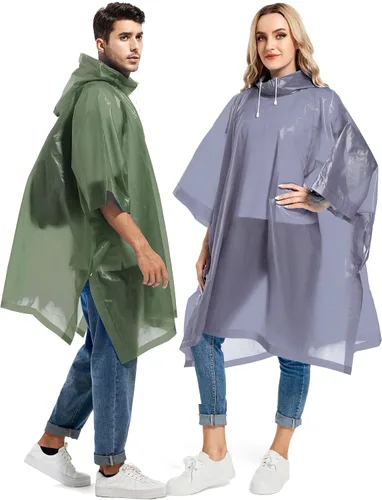 Miniatura 33 de Paquete de 2 ponchos de lluvia para adultos, reutilizables, impermeables, de supervivencia, emergencia, resistente, con capucha con cordón