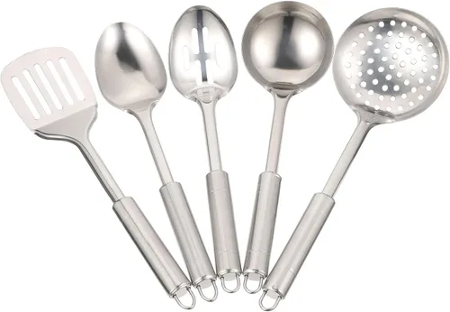 MAGICLULU Juego de utensilios de cocina de acero inoxidable, 5 piezas, con espátula, cuchara para sopa, cuchara ranurada para cocina en casa, 12.14