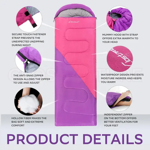 Miniatura 6 de Clostnature - Saco de dormir para adultos y niños - Saco de dormir ligero para camping para niñas, niños, jóvenes, saco de dormir ultraligero