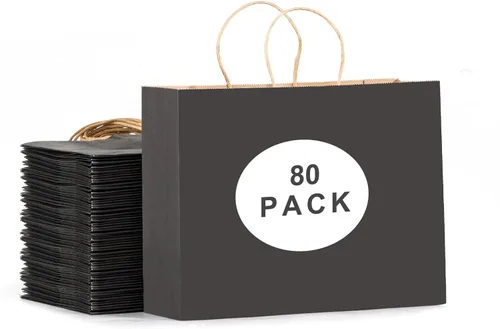 80 bolsas de papel negro de 16 x 6 x 12 pulgadas con asas a granel, bolsas de regalo grandes, bolsas de papel kraft grandes a granel para boutiques,