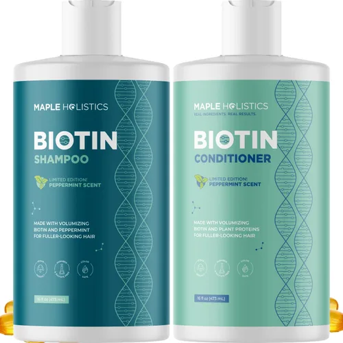 Set de champú y acondicionador voluminizador de biotina - Champú y acondicionador libre de sulfato para el cuidado del cabello seco y dañado -