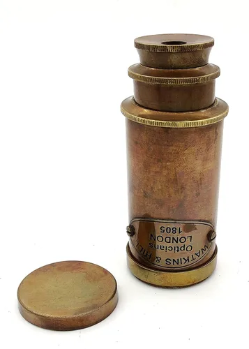 Miniatura 8 de Telescopio de cristal espía de latón náutico con caja de madera, telescopio decorativo monocular plegable pirata con óptica de vidrio para regalo