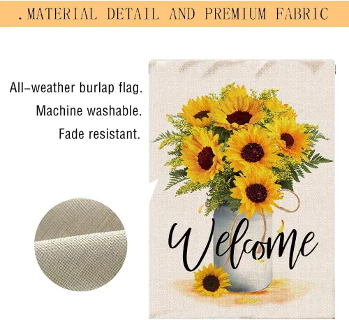 Miniatura 5 de Hexagram Bandera de verano para casa, bandera de jardín de bienvenida de girasol de 28 x 40 pulgadas, banderas de arpillera de temporada al aire