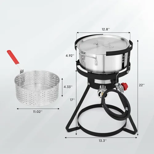 Miniatura 6 de Bonnlo Freidora de propano para exteriores de 55000BTU con olla de aluminio de 10 cuartos de galón y cesta coladora extraíble de 6.7 cuartos